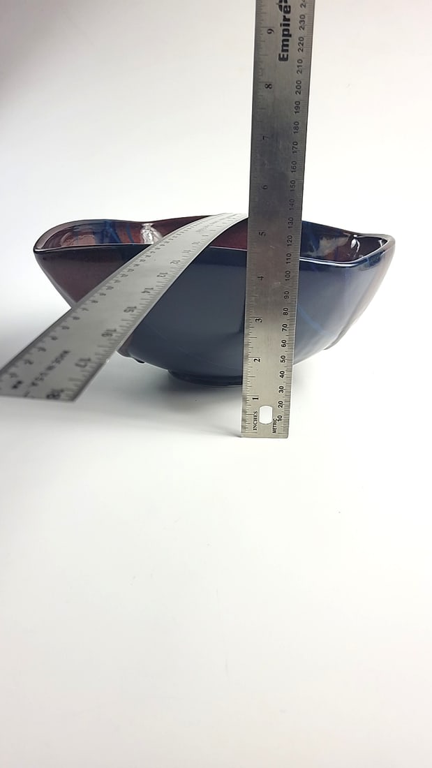 Signed Studio Pottery Square Bowl Blue Purple Glazed Ceramic - 9