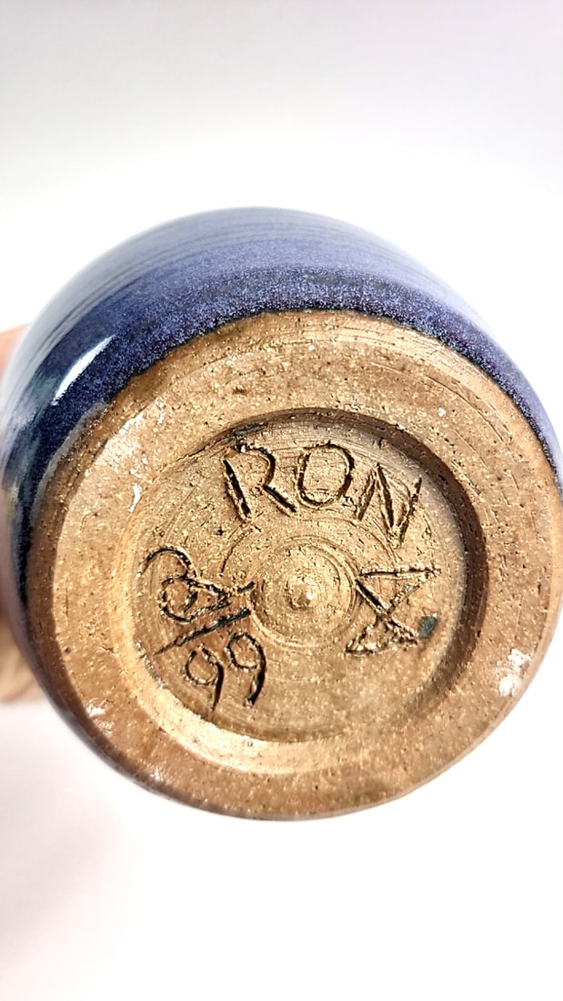 RON 99 Signed Blue Glazed Ceramic Bud Vase, Approx. 8.5 in - 2
