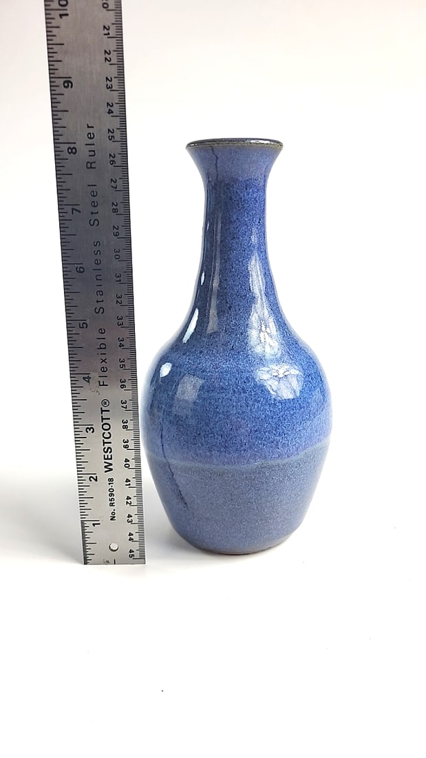 RON 99 Signed Blue Glazed Ceramic Bud Vase, Approx. 8.5 in - 3