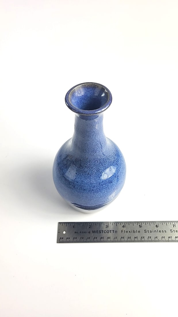 RON 99 Signed Blue Glazed Ceramic Bud Vase, Approx. 8.5 in - 4