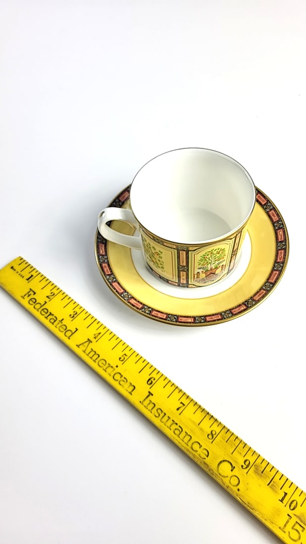 Royal Worcester Versailles Fine Bone China Cup & Saucer, Yellow Border - 4