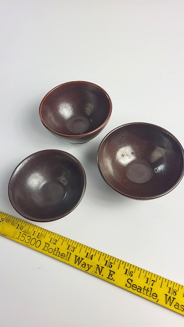 K Lindquist Studio Pottery Brown Glazed Ceramic Bowls, Set of 3 - 4