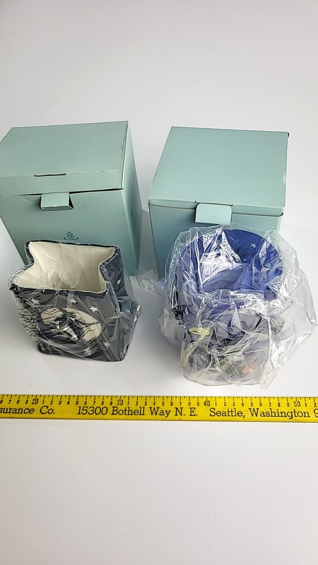 PartyLite Halloween Ceramic Votive Candle Holders Moon Stars Pumpkins Lot of 2 with Boxes - 4