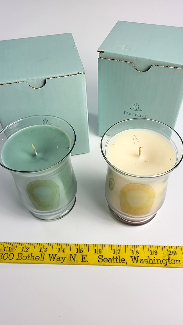 PartyLite BestBurn Slim Hurricane Jar Candles 15.8 oz Iced Tea Refresher & Seaside Mist Set of 2 - 2