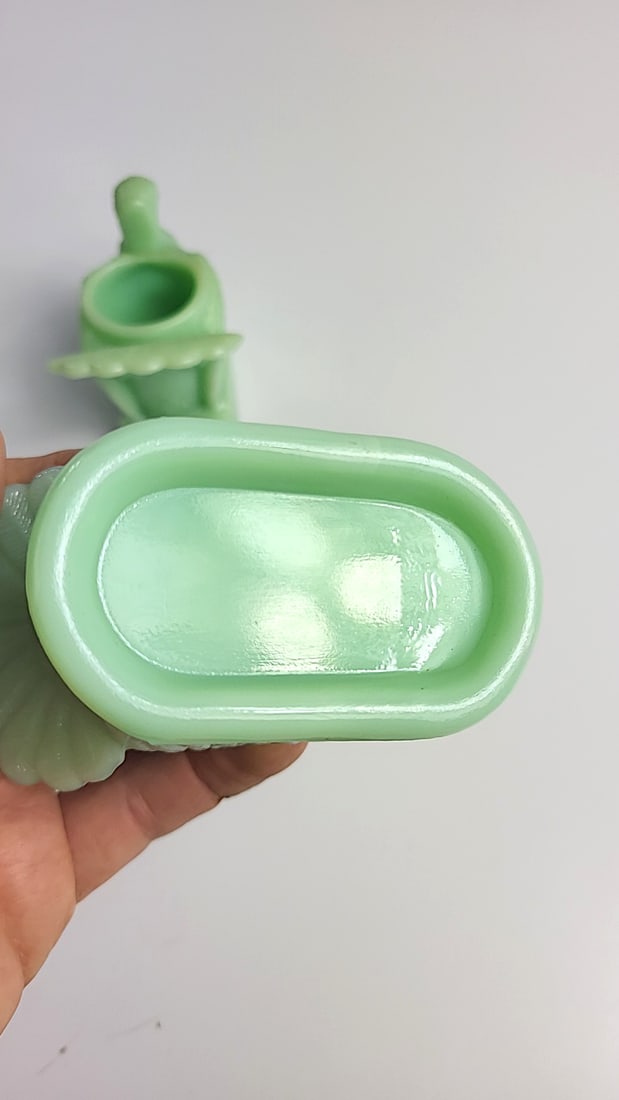 Pair Jadeite Green Milk Glass Turkey Toothpick Holders - 6