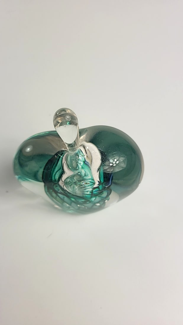 Ruskin Teal Clear Swirl Art Glass Apple Perfume Bottle - 2