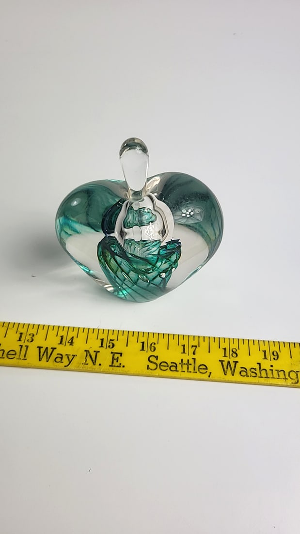 Ruskin Teal Clear Swirl Art Glass Apple Perfume Bottle - 3