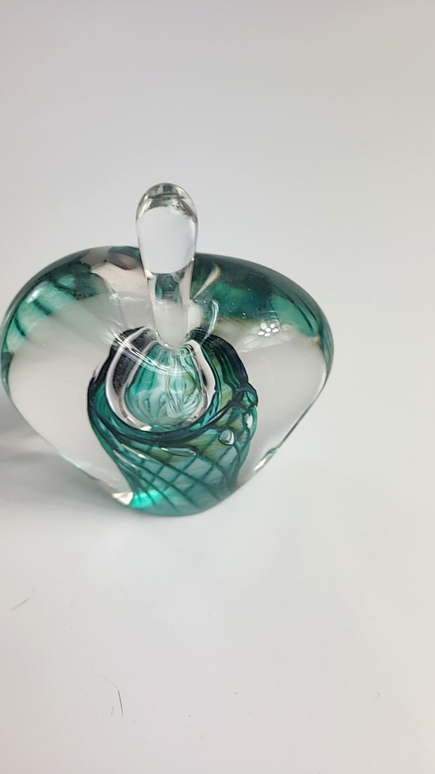 Ruskin Teal Clear Swirl Art Glass Apple Perfume Bottle - 4