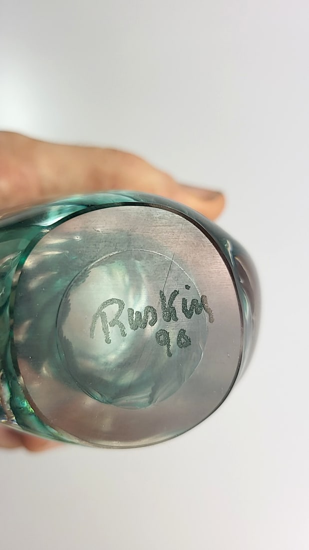 Ruskin Teal Clear Swirl Art Glass Apple Perfume Bottle - 5
