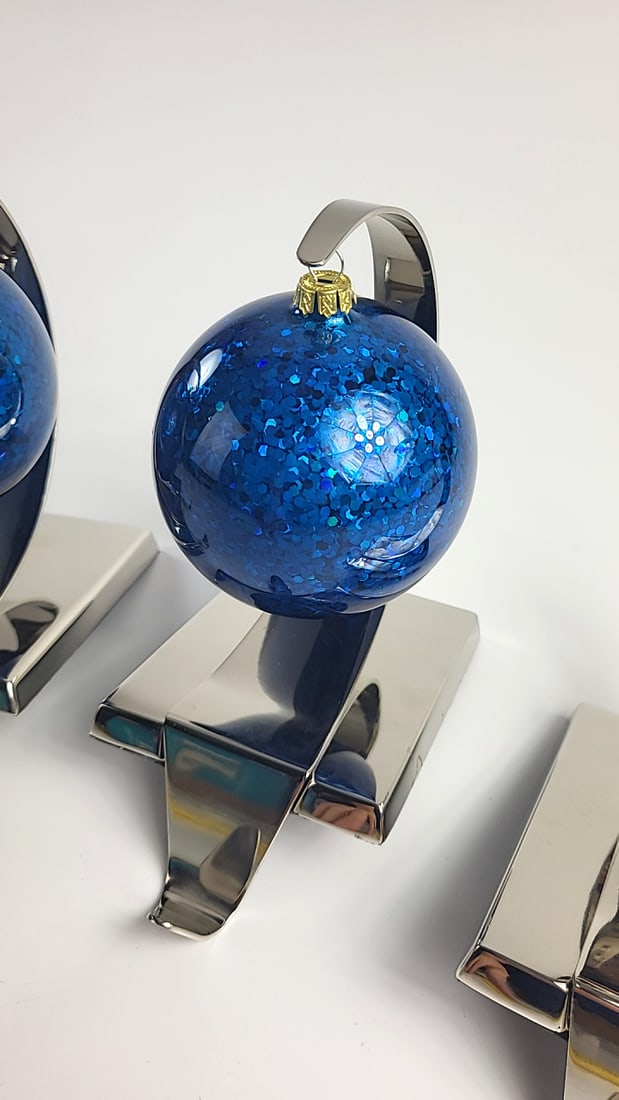 Crate & Barrel 367-527 Ornament Stocking Hooks Red & Blue Glitter Set of 4 - 3