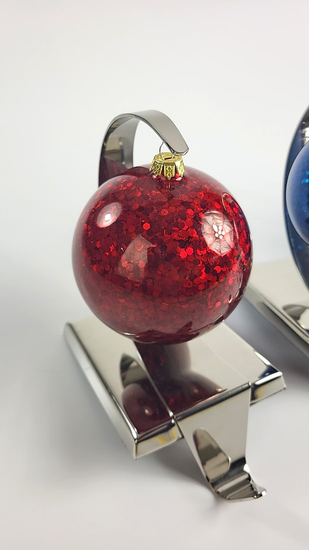 Crate & Barrel 367-527 Ornament Stocking Hooks Red & Blue Glitter Set of 4 - 5
