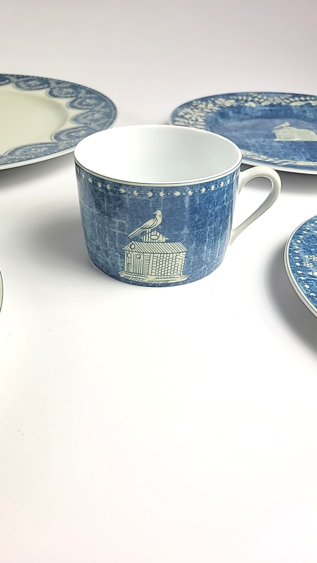 Philippe Deshoulieres Limoges Patrick Frey Crespires Blue Porcelain 5-Piece Set - 4