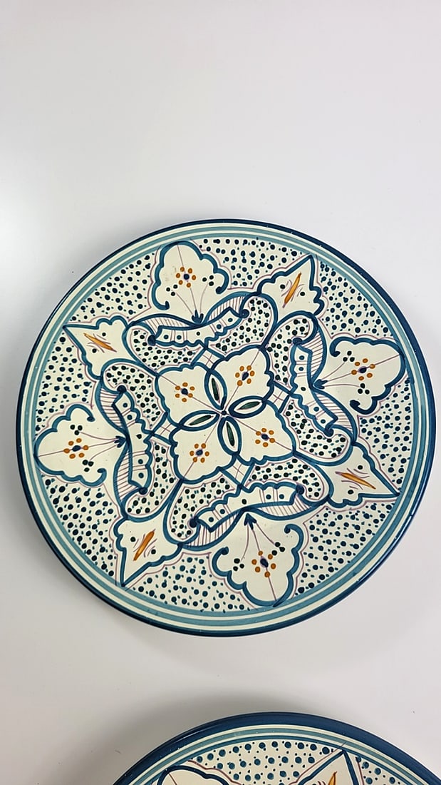 World Market Hand Painted Tunisia Ceramic Dinner Plates, Floral Geometric, Set of 4, 10.5 in - 4