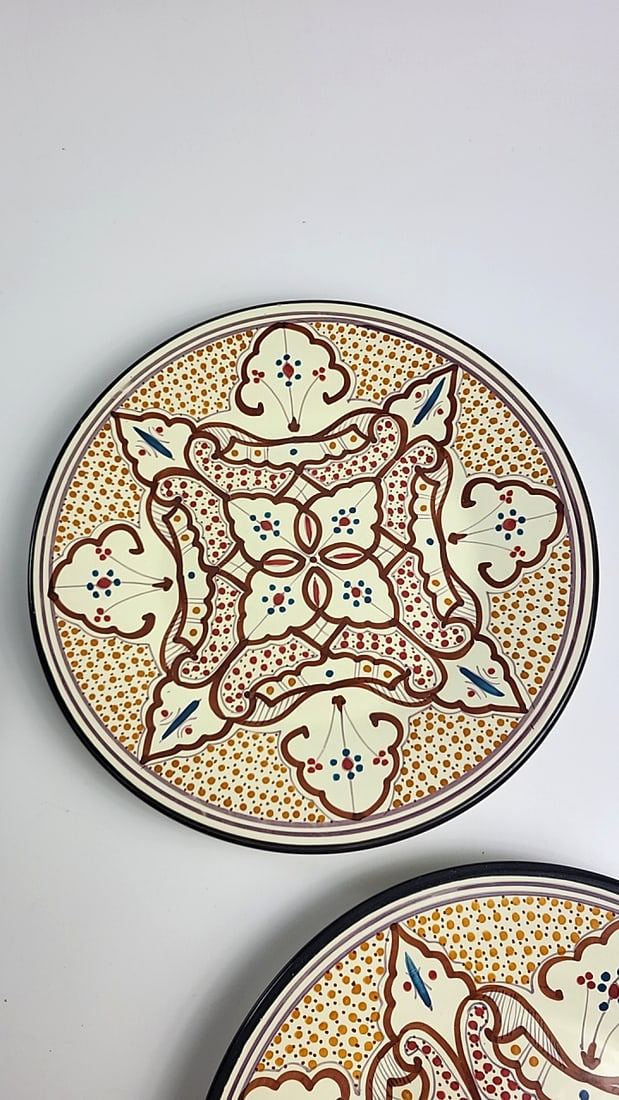 World Market Hand Painted Tunisia Ceramic Dinner Plates, Floral Geometric, Set of 4, 10.5 in - 5