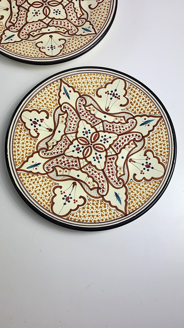 World Market Hand Painted Tunisia Ceramic Dinner Plates, Floral Geometric, Set of 4, 10.5 in - 6