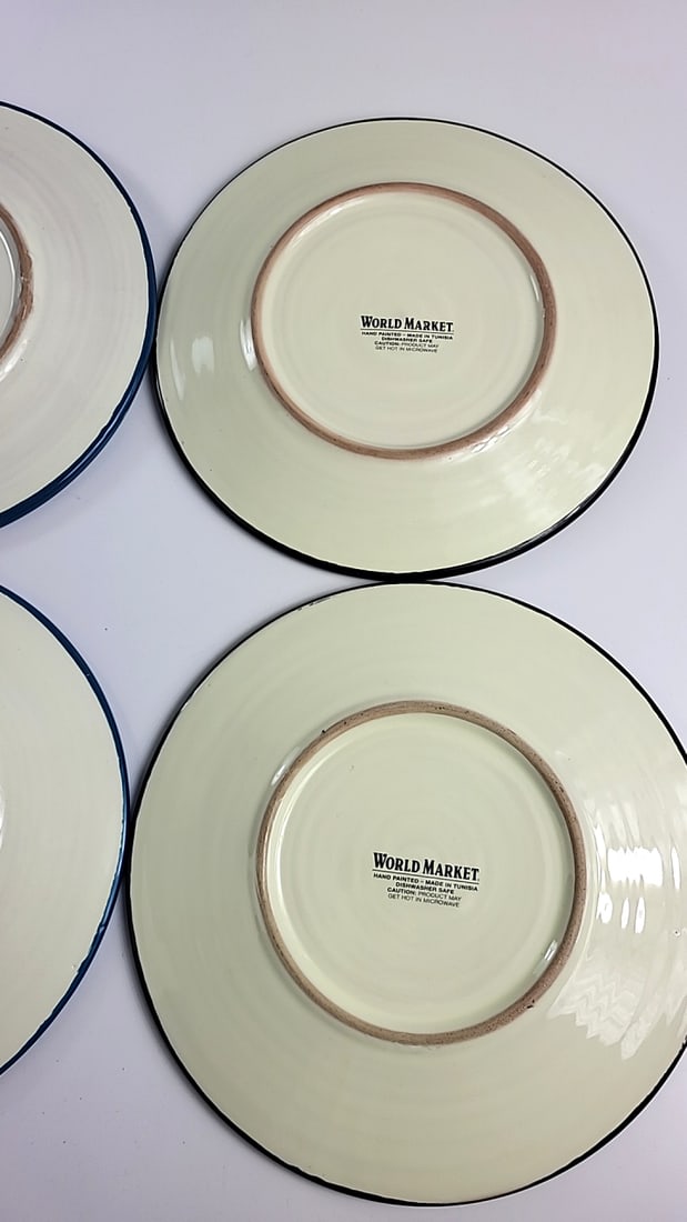 World Market Hand Painted Tunisia Ceramic Dinner Plates, Floral Geometric, Set of 4, 10.5 in - 8