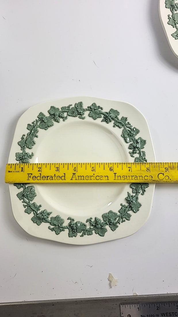 Wedgwood Embossed Queen's Ware Green Grape Vine Square Plates Set of 4 - 3