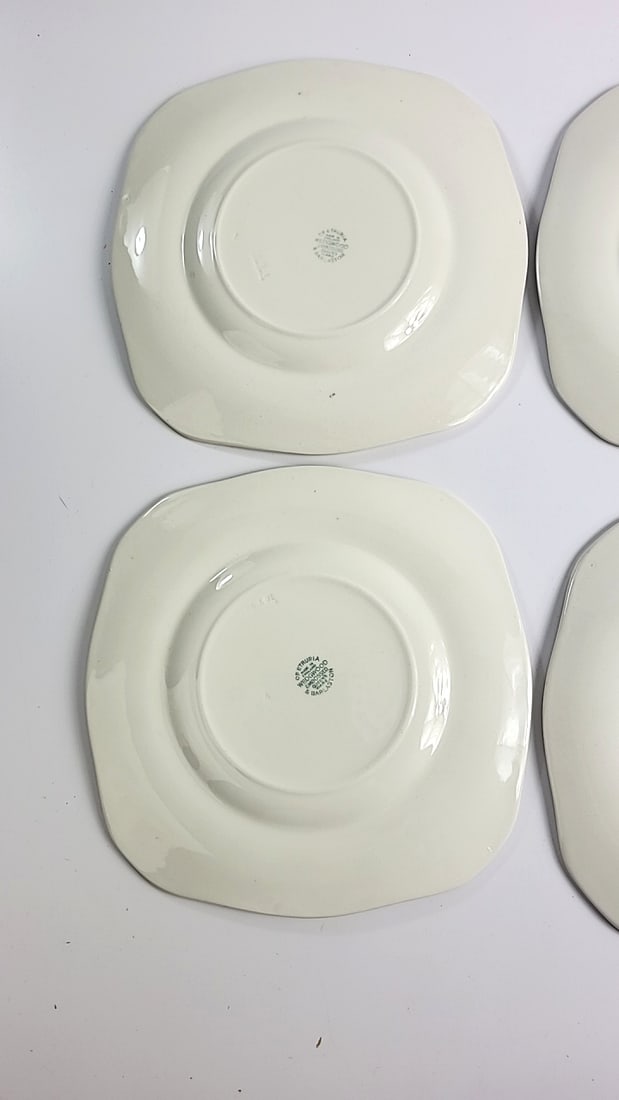 Wedgwood Embossed Queen's Ware Green Grape Vine Square Plates Set of 4 - 8
