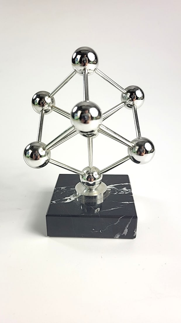 Ets. Rigaux Atomium Bruxelles 1958 Chrome Metal Sculpture on Black Marble Base - 5