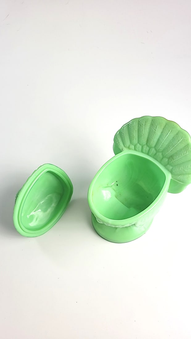 Green Jadeite Milk Glass Turkey on Nest Covered Dish Pedestal Candy Bowl - 3