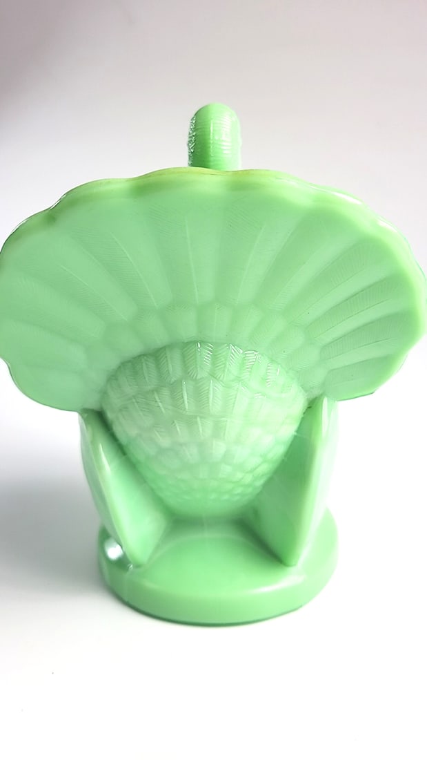 Green Jadeite Milk Glass Turkey on Nest Covered Dish Pedestal Candy Bowl - 5