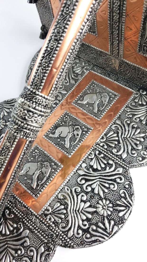 Ornate Silver-Tone Metal and Copper Adjustable Book Stand, Elephant Motifs - 3