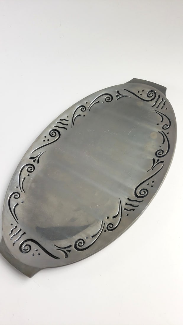 Lenox Silver-Tone Oval Metal Serving Tray with Scroll Border Handles (1 of 7)
