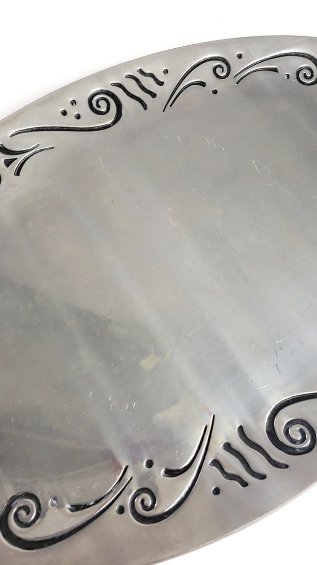 Lenox Silver-Tone Oval Metal Serving Tray with Scroll Border Handles - 3