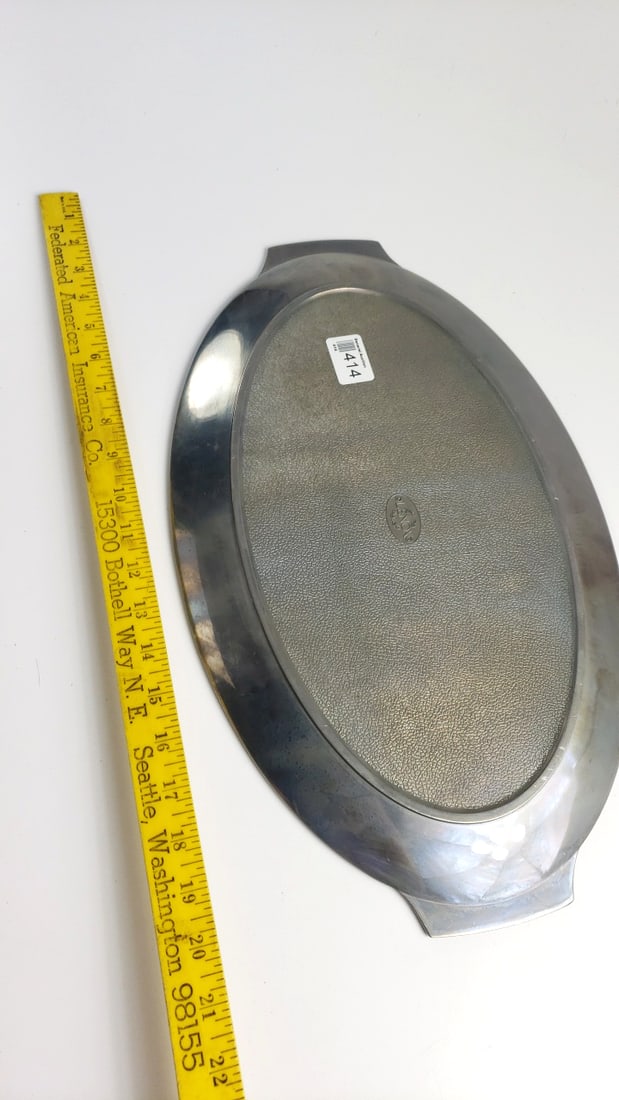 Lenox Silver-Tone Oval Metal Serving Tray with Scroll Border Handles - 4