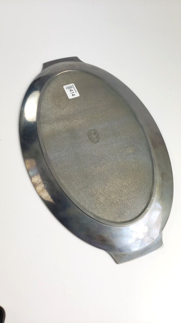 Lenox Silver-Tone Oval Metal Serving Tray with Scroll Border Handles - 6