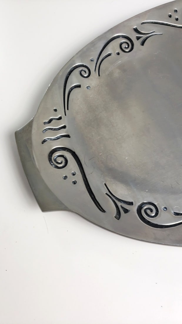Lenox Silver-Tone Oval Metal Serving Tray with Scroll Border Handles - 7