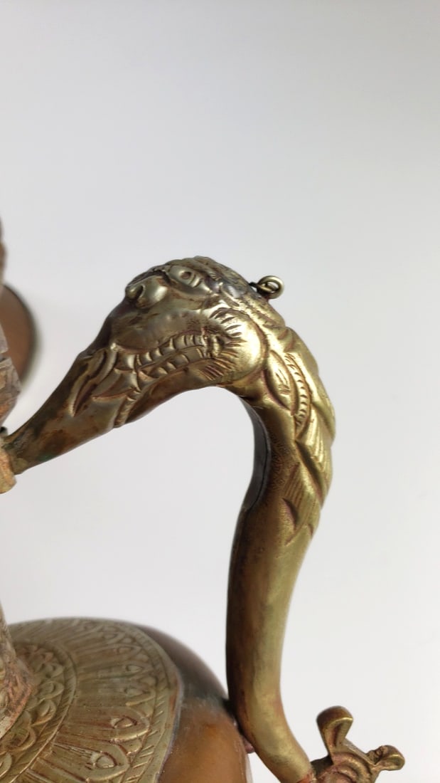 Ornate Tibetan Copper Brass Dragon Motif Tall Vase and Lidded Ewer Set - 8