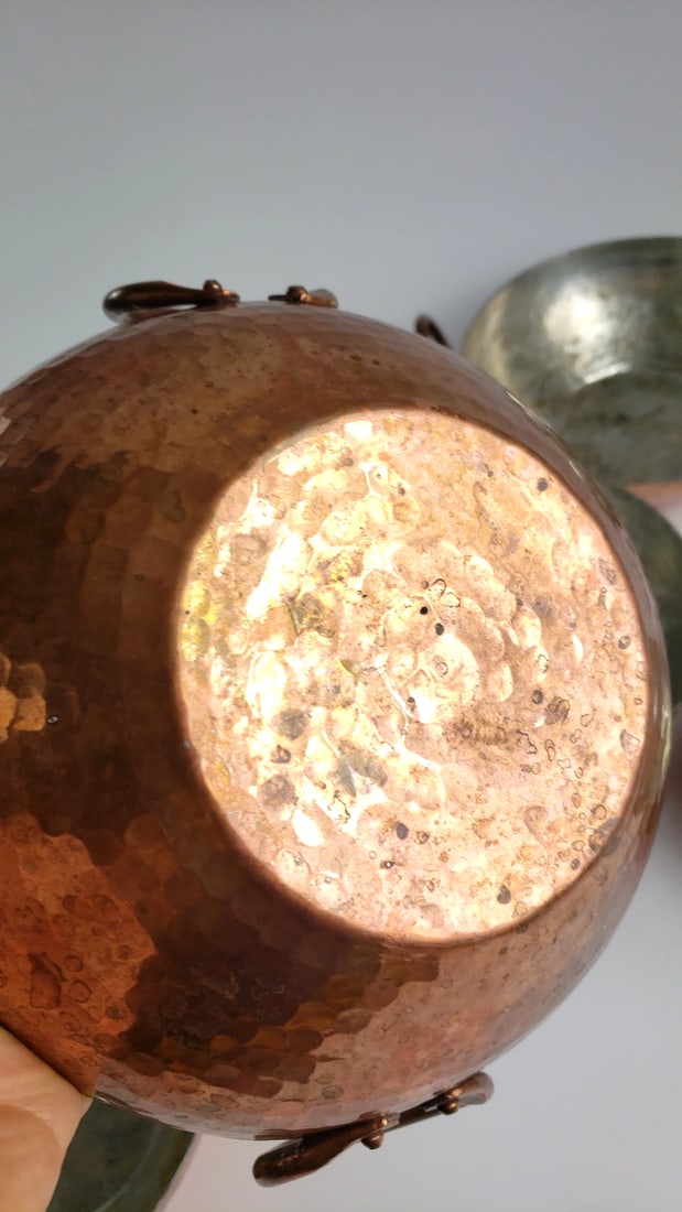 Set of 5 Hammered Copper Kadai Serving Bowls with Tin-Lined Interiors and Loop Handles - 7
