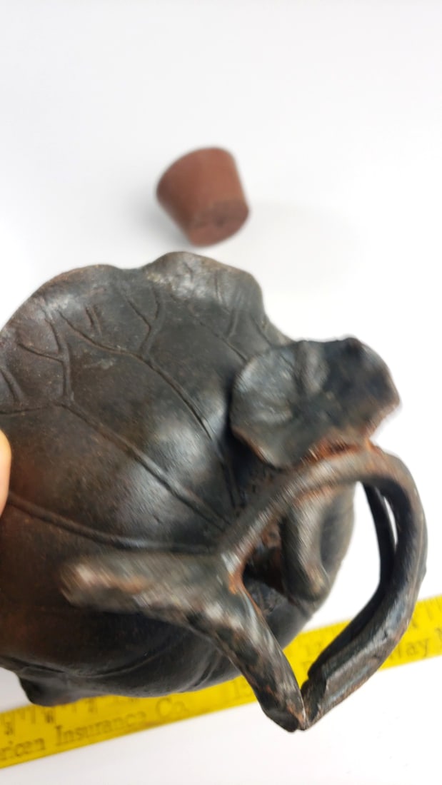 Cast Iron Lotus Leaf Ikebana Flower Frog Bowl with Removable Pin Cup - 5