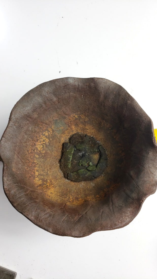 Cast Iron Lotus Leaf Ikebana Flower Frog Bowl with Removable Pin Cup - 7