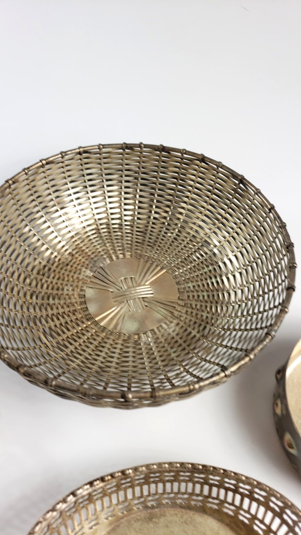 Lot of 4 Metal Decorative Baskets Bowls Woven Wire, Pierced - 3