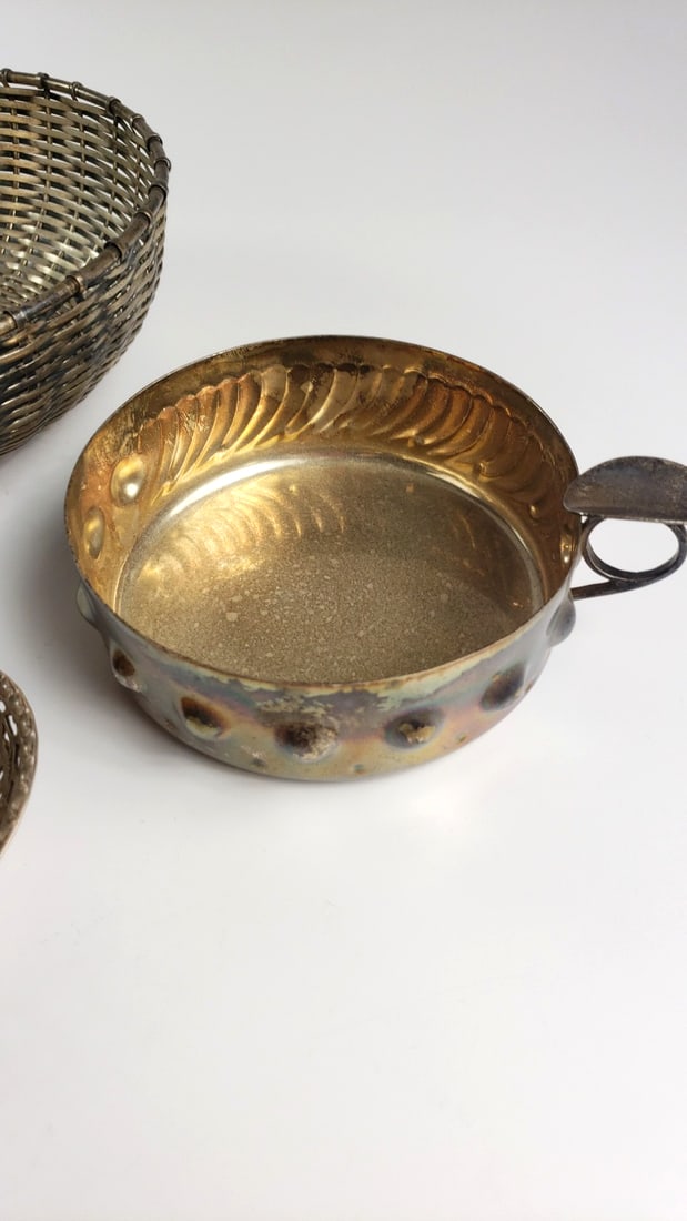 Lot of 4 Metal Decorative Baskets Bowls Woven Wire, Pierced - 4