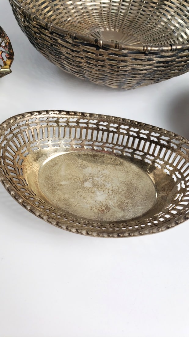 Lot of 4 Metal Decorative Baskets Bowls Woven Wire, Pierced - 5