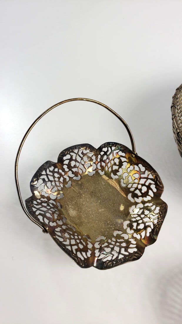 Lot of 4 Metal Decorative Baskets Bowls Woven Wire, Pierced - 6
