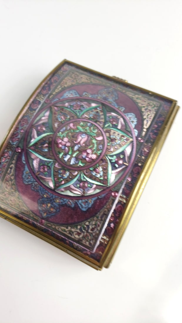 Via Vermont M. Lamont Brass Enamel Trinket Box & Etched Floral Glass Jewelry Box Lot - 4