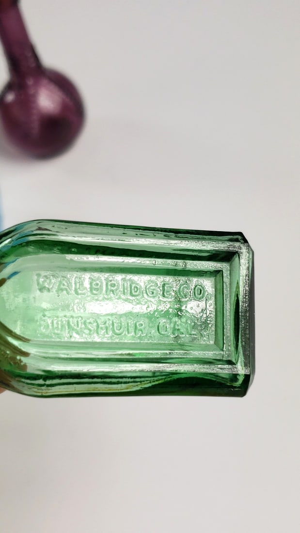 Lot of 3 Miniature Colored Glass Bottles with Corks Blue Green Purple - 7