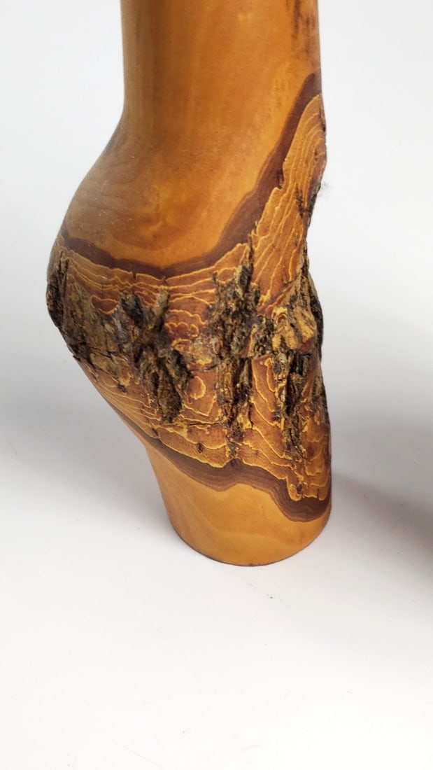 Pair of Turned Wood Natural Edge Vases with Bark Detail - 3