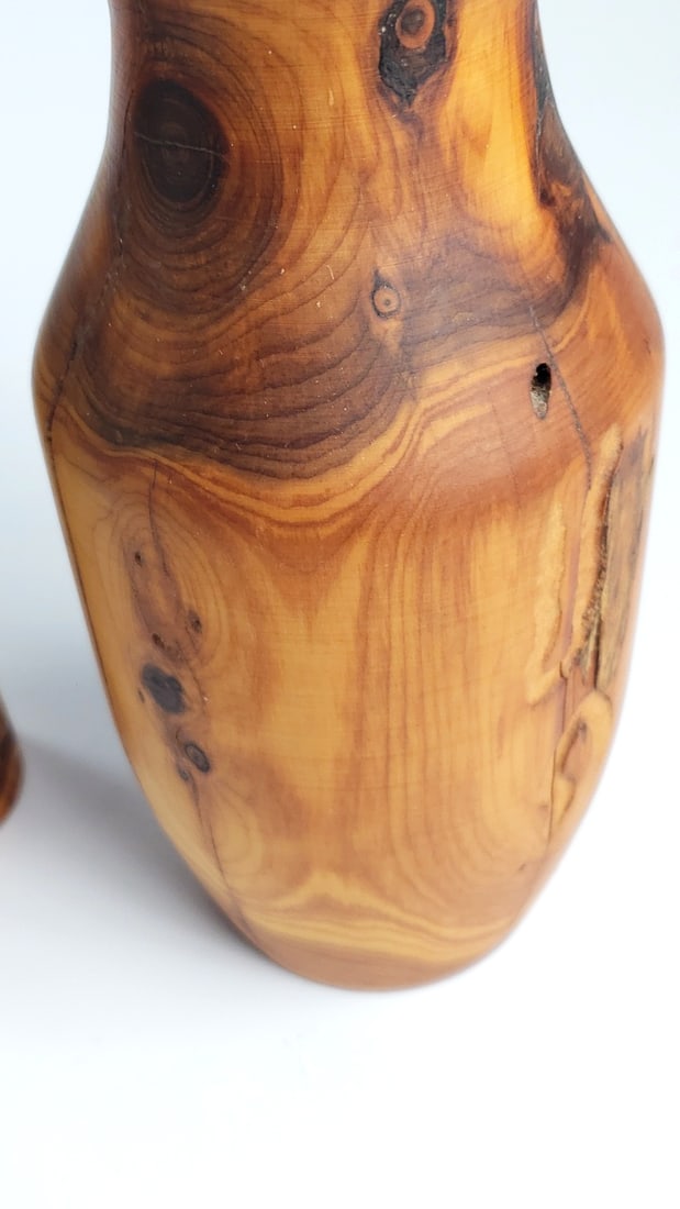 Pair of Turned Wood Natural Edge Vases with Bark Detail - 4