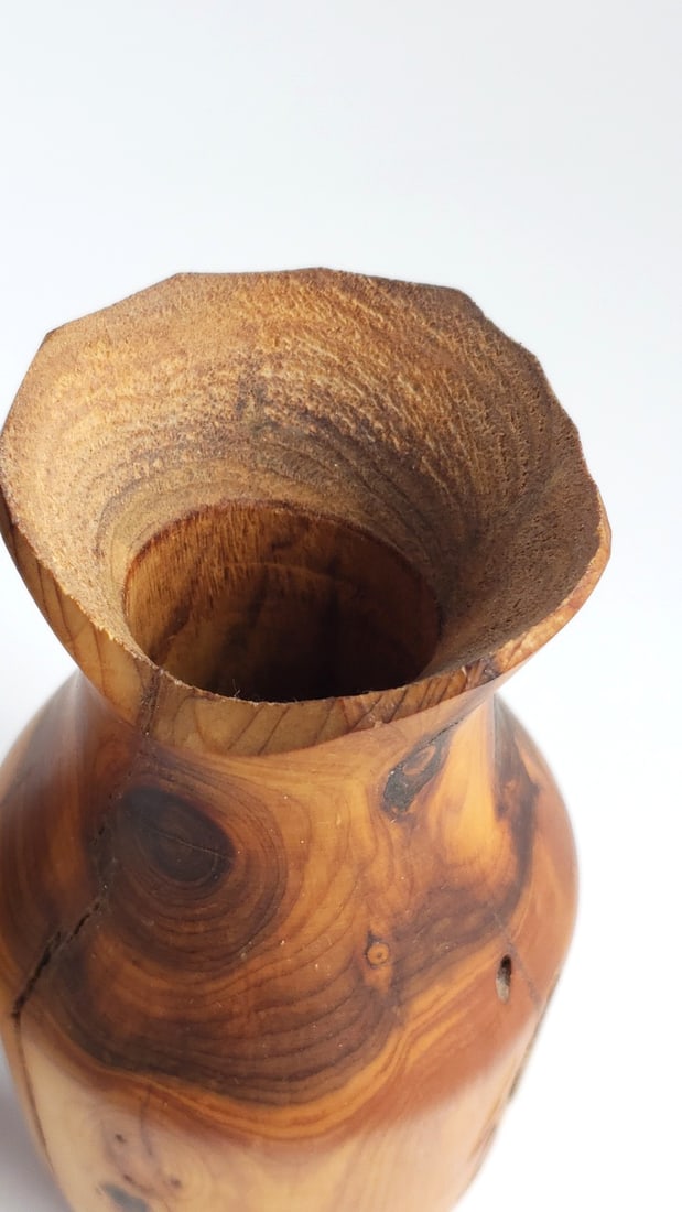 Pair of Turned Wood Natural Edge Vases with Bark Detail - 5