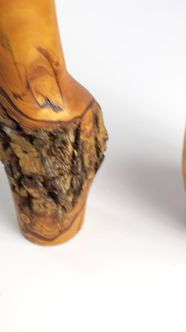 Pair of Turned Wood Natural Edge Vases with Bark Detail - 7