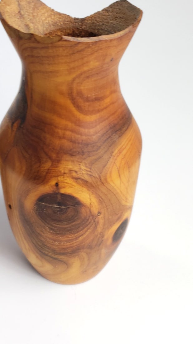 Pair of Turned Wood Natural Edge Vases with Bark Detail - 8