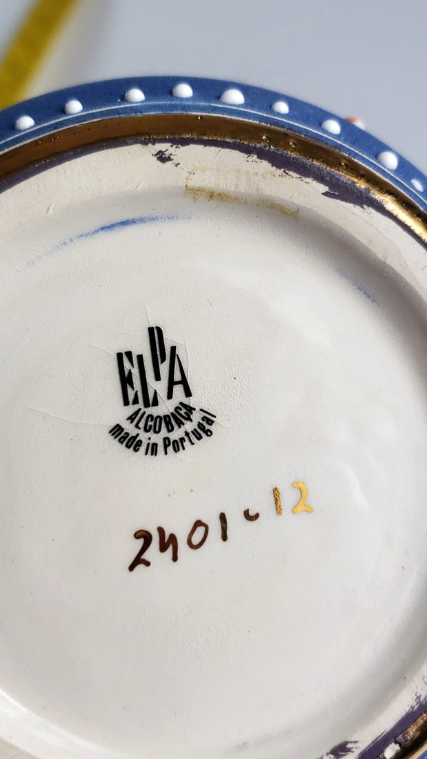 EVA Alcobaca 2401-12 Portugal Blue Floral Ceramic Vase Gold Rim - 5