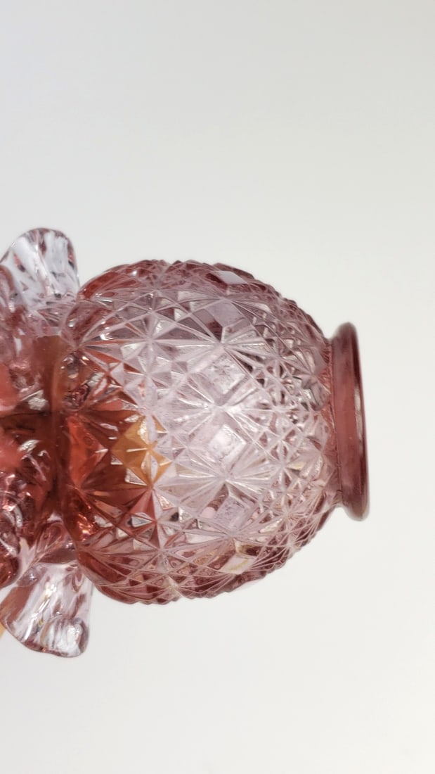 Fenton Pink Daisy and Button Glass Ruffled Rose Bowl Vase - 4