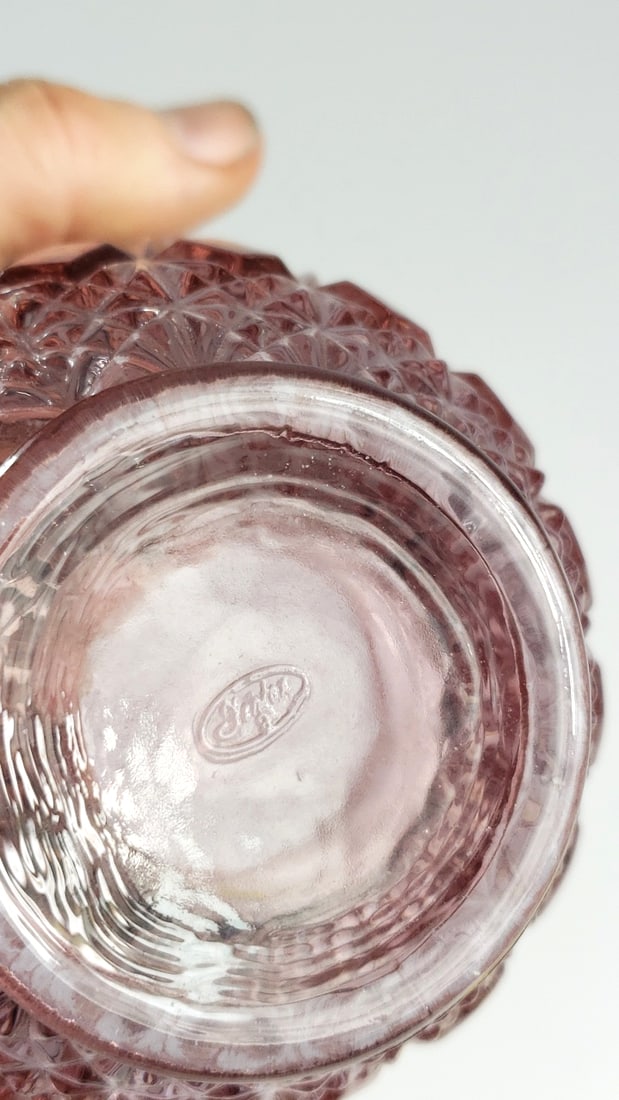 Fenton Pink Daisy and Button Glass Ruffled Rose Bowl Vase - 5