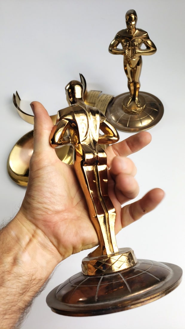 S. Owens & Co. 1977 Pair of Gold Metal Oscar-Style Trophy Statuettes & Parts - 6